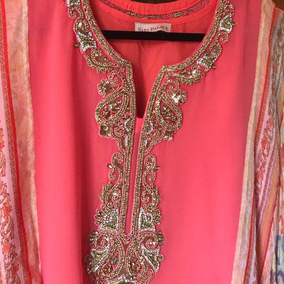 Saree Palace organza silk sari dress with beading & shawl & pants - Picture 2 of 6